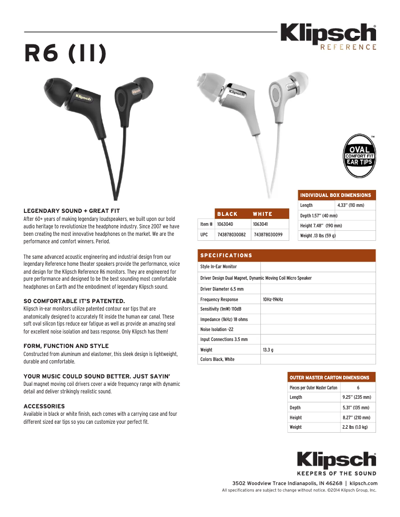 Page 1 de la notice Fiche technique Klipsch R6 II