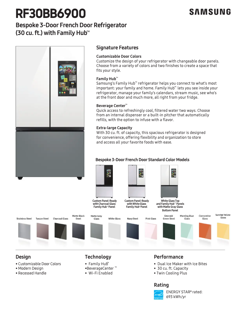 Page 1 de la notice Fiche technique Samsung RF30BB6900AW