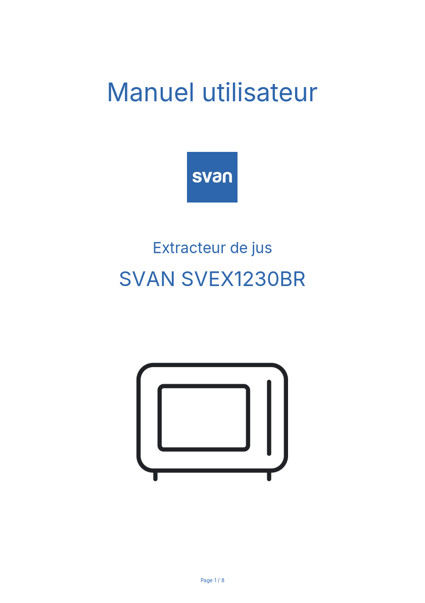 Page n°1 - Manuel utilisateur SVAN SVEX1230BR