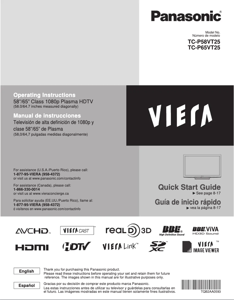 Page 1 de la notice Manuel utilisateur Panasonic Viera TC-P65VT25