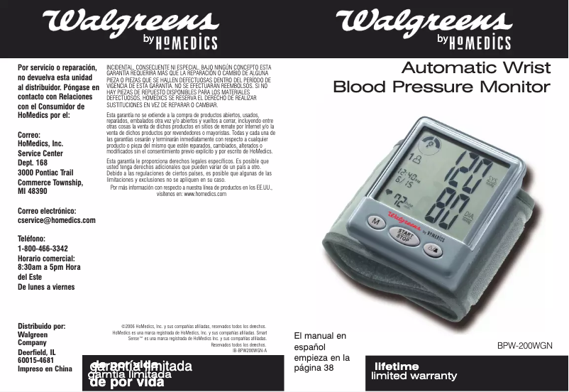 Página 1 del manual Manual de usuario Walgreens BPW-200-WGN