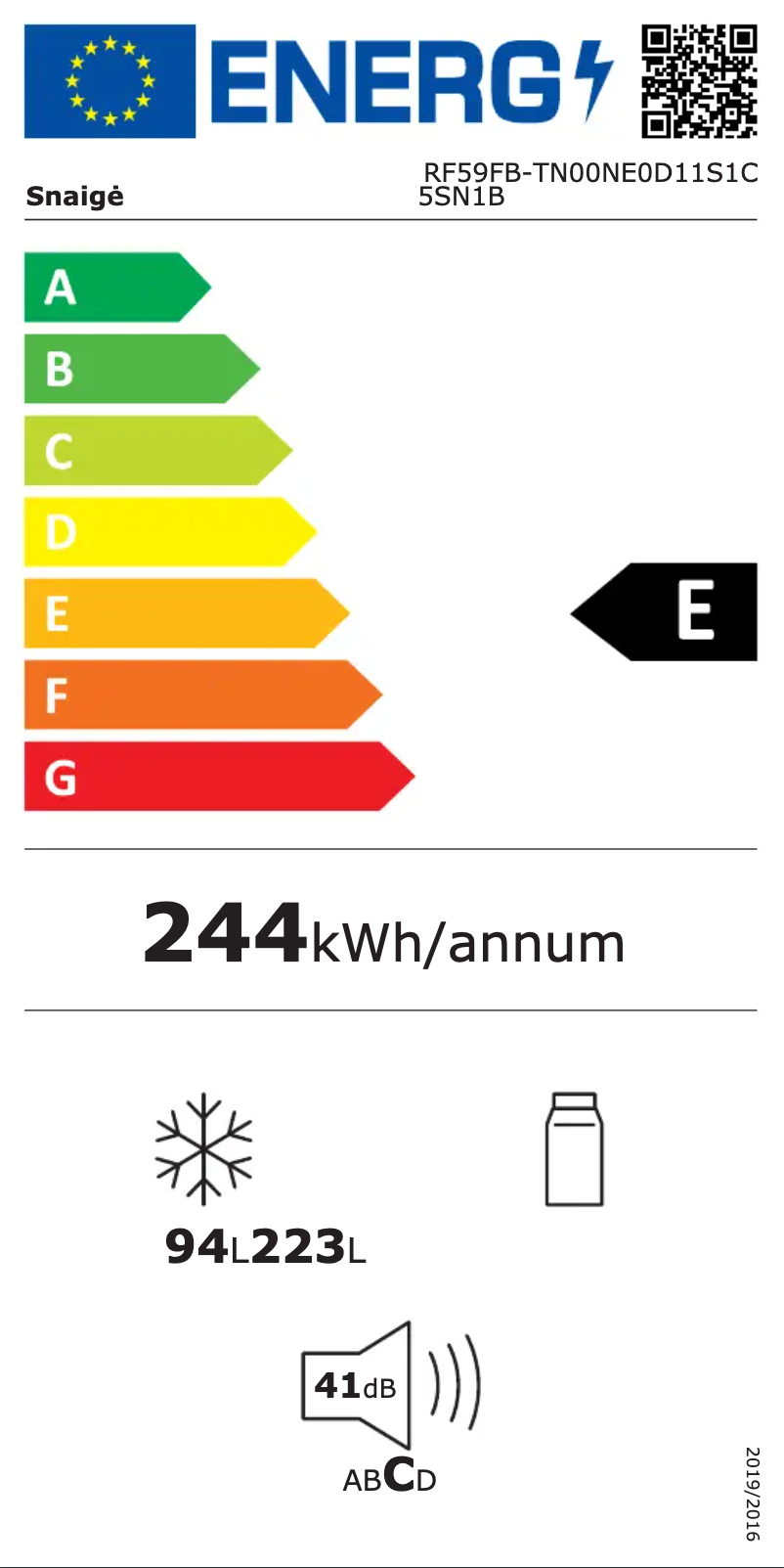Page n°1 - Label énergétique Snaigė Fresh INN RF59FB-TN00NE0