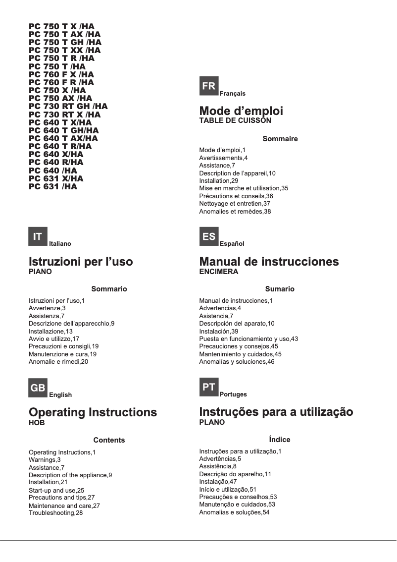 Página 1 del manual Manual de usuario Hotpoint Ariston PC 750 T XX /HA