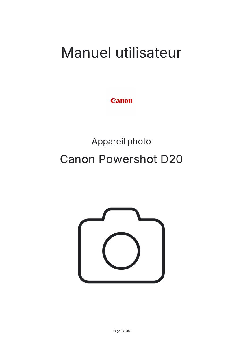 Page 1 de la notice Manuel utilisateur Canon Powershot D20