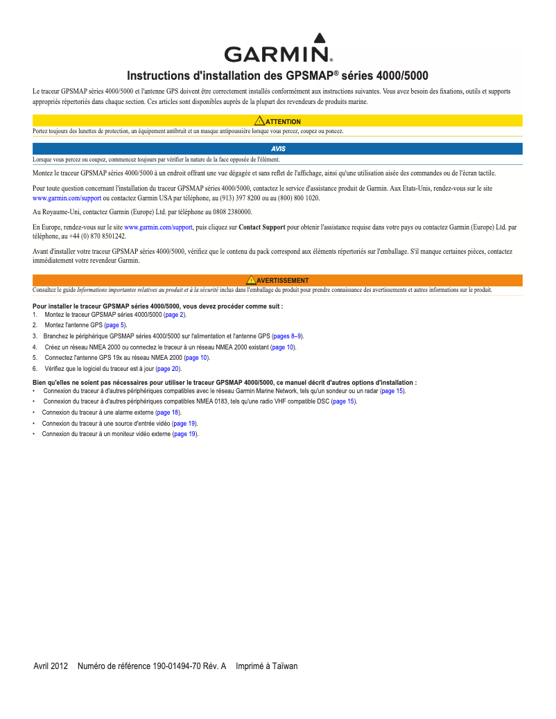 Page 1 de la notice Guide d'installation Garmin GPSMAP 5208