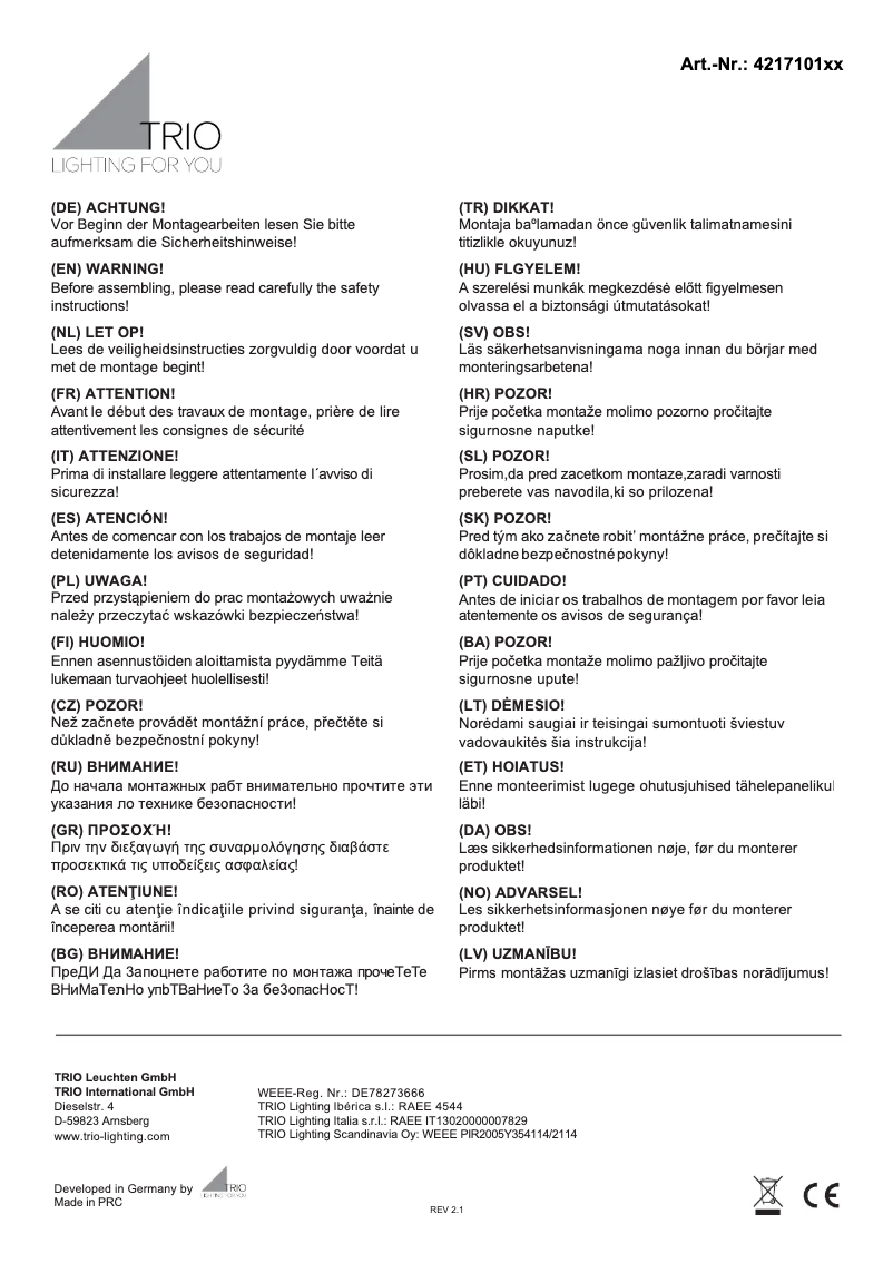 Page 1 de la notice Manuel utilisateur Trio Lighting Oakland 421710107