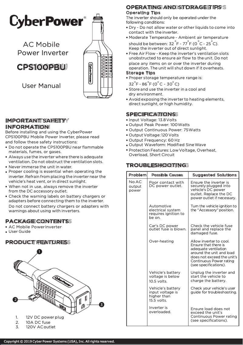 Page n°1 - Manuel utilisateur CyberPower CPS100PBU
