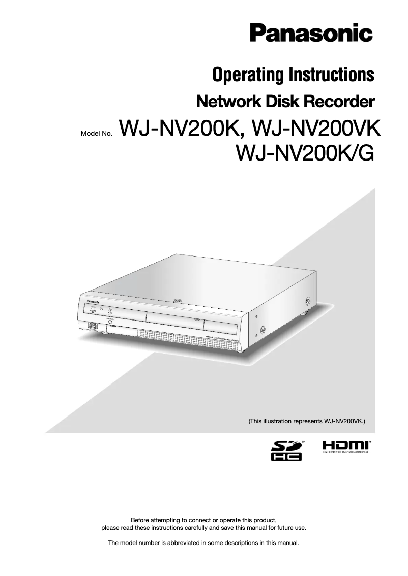 Imagen de la primera página del manual del dispositivo WJ-NV200