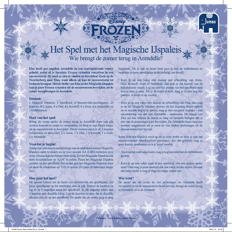 Page 1 de la notice Manuel utilisateur Jumbo Disney Frozen Het Spel met het Magische Ijspaleis
