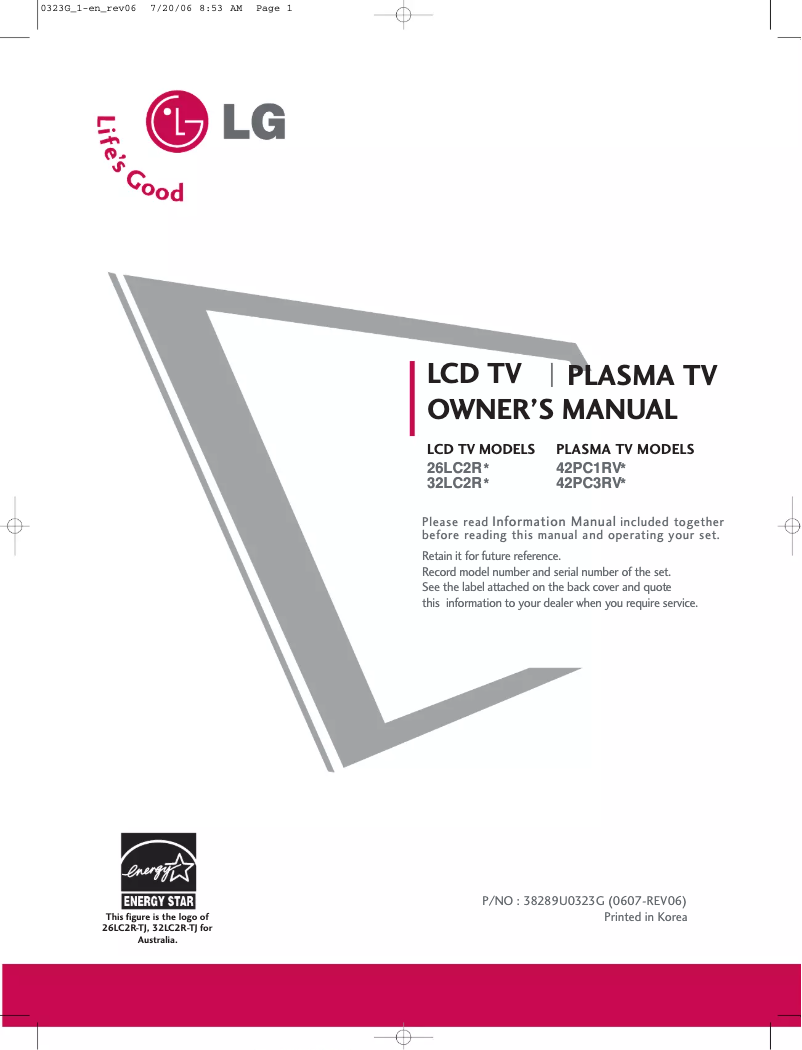 Page 1 of the manual User Manual LG 42PC3RVH