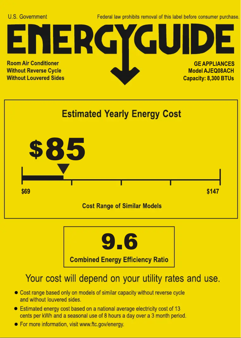 Page 1 of the manual Energy Label GE AJEQ08ACH