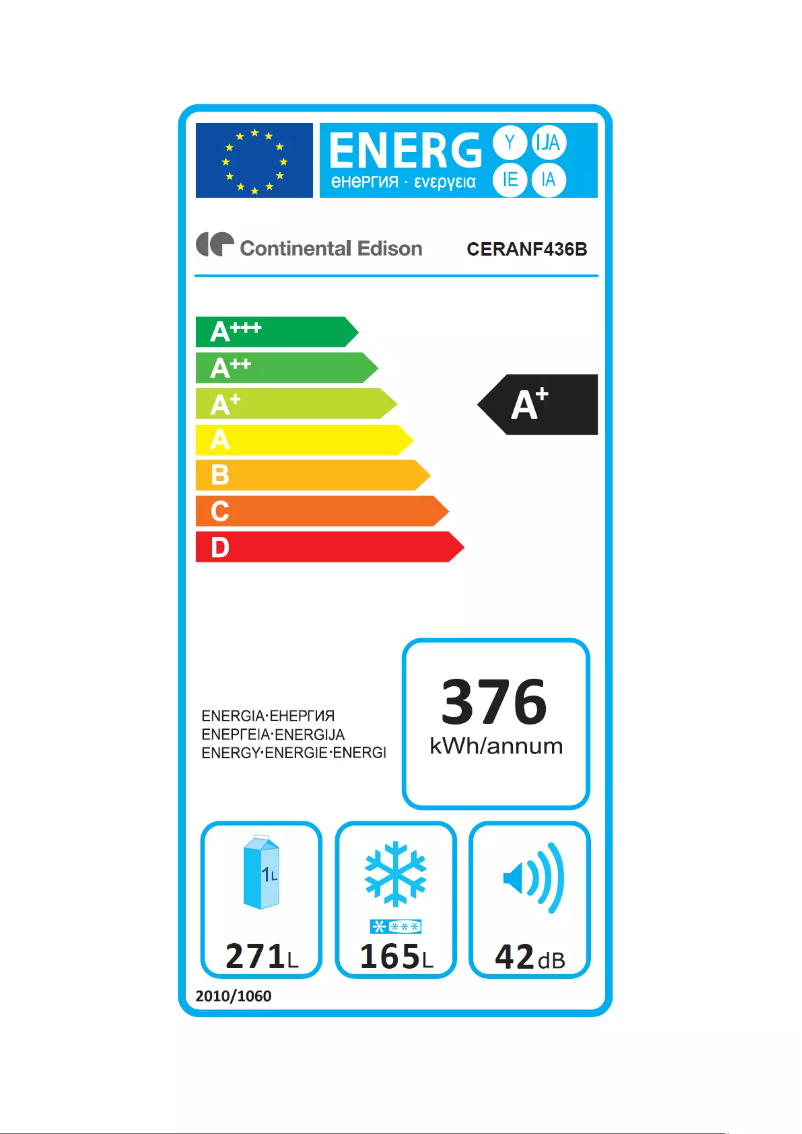Page 1 de la notice Label énergétique Continental Edison CERANF436B