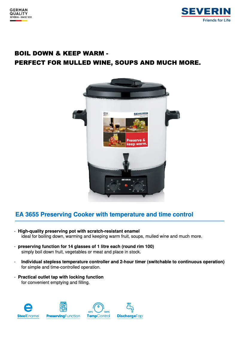 Page 1 de la notice Fiche technique Severin EA 3655