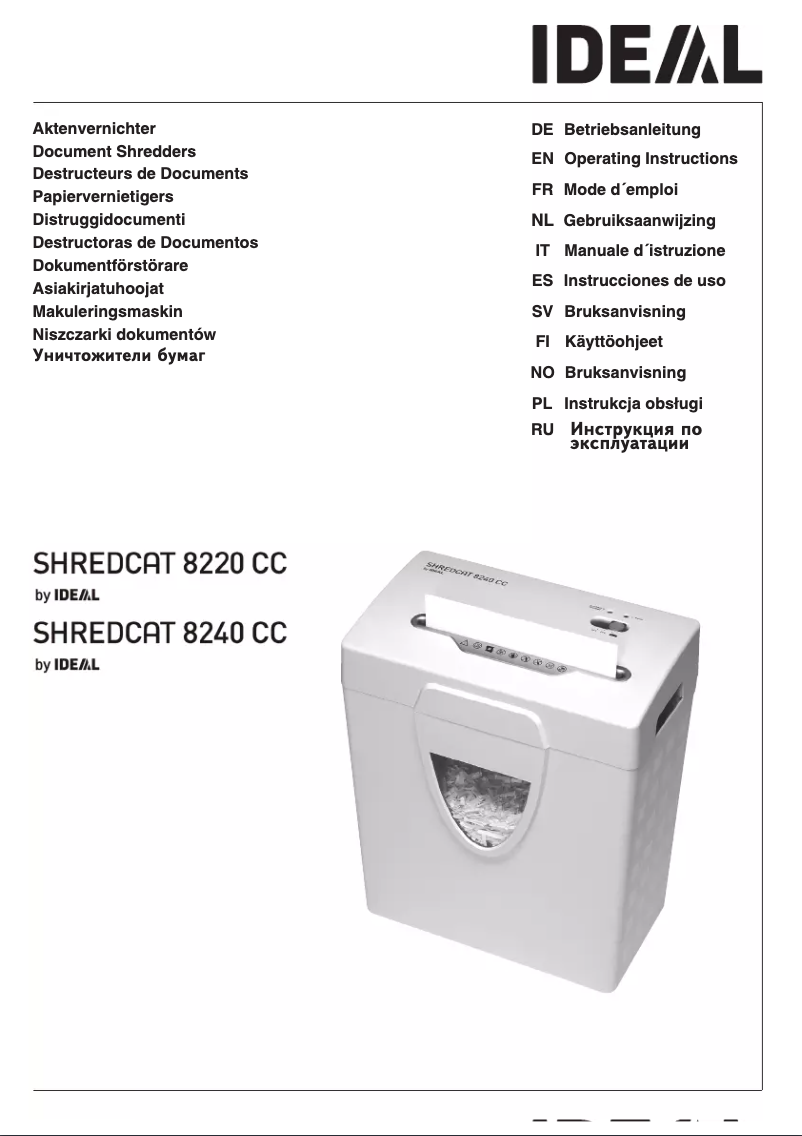 Image de la première page du manuel de l'appareil Shredcat 8240