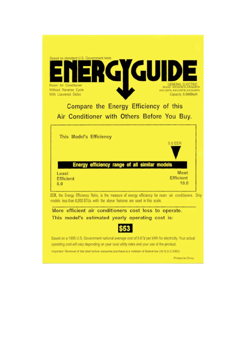 Page n°1 - Label énergétique GE AKL08FA