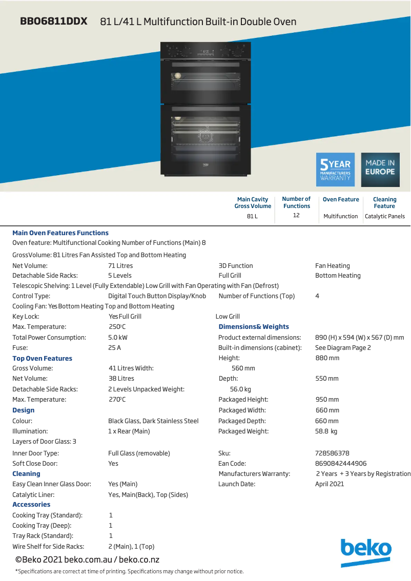 Image de la première page du manuel de l'appareil BBO6811DDX