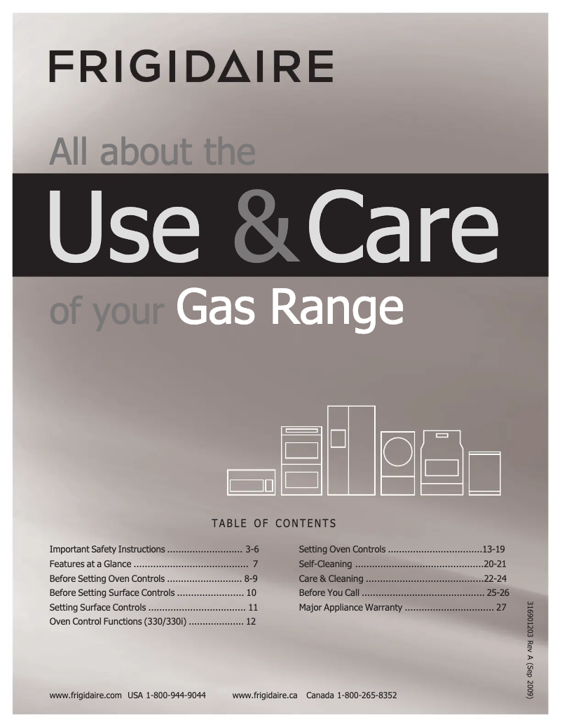 Page 1 de la notice Manuel utilisateur Frigidaire DGGF3032KB