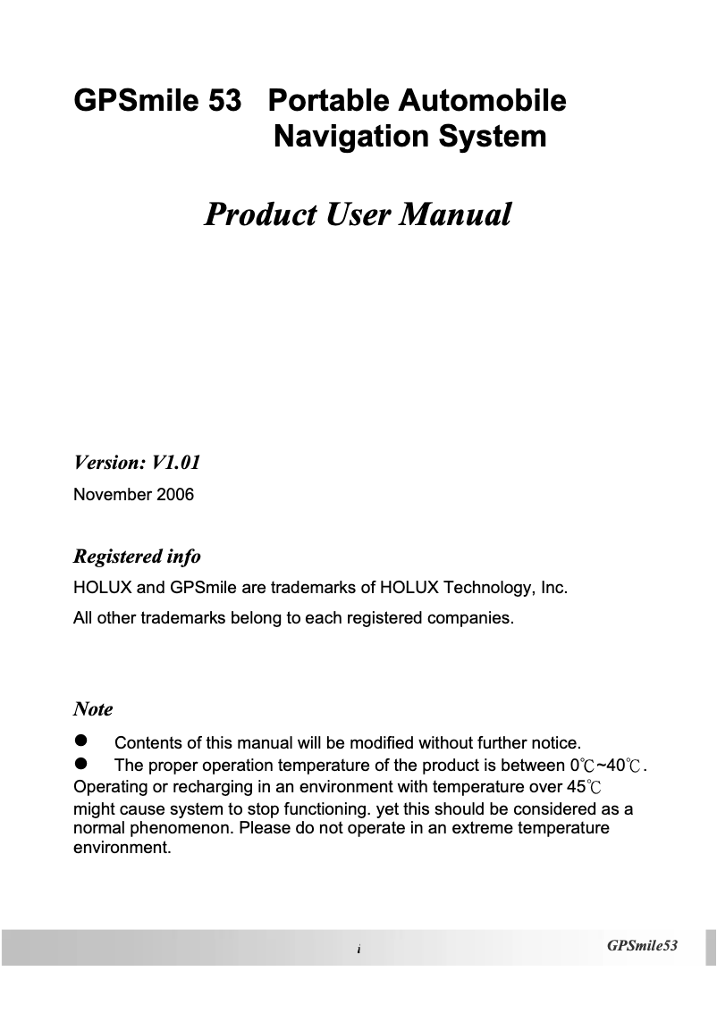Page n°1 - Manuel utilisateur Holux GPSmile 53A