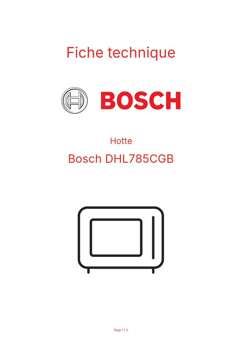 Page n°1 - Fiche technique Bosch DHL785CGB