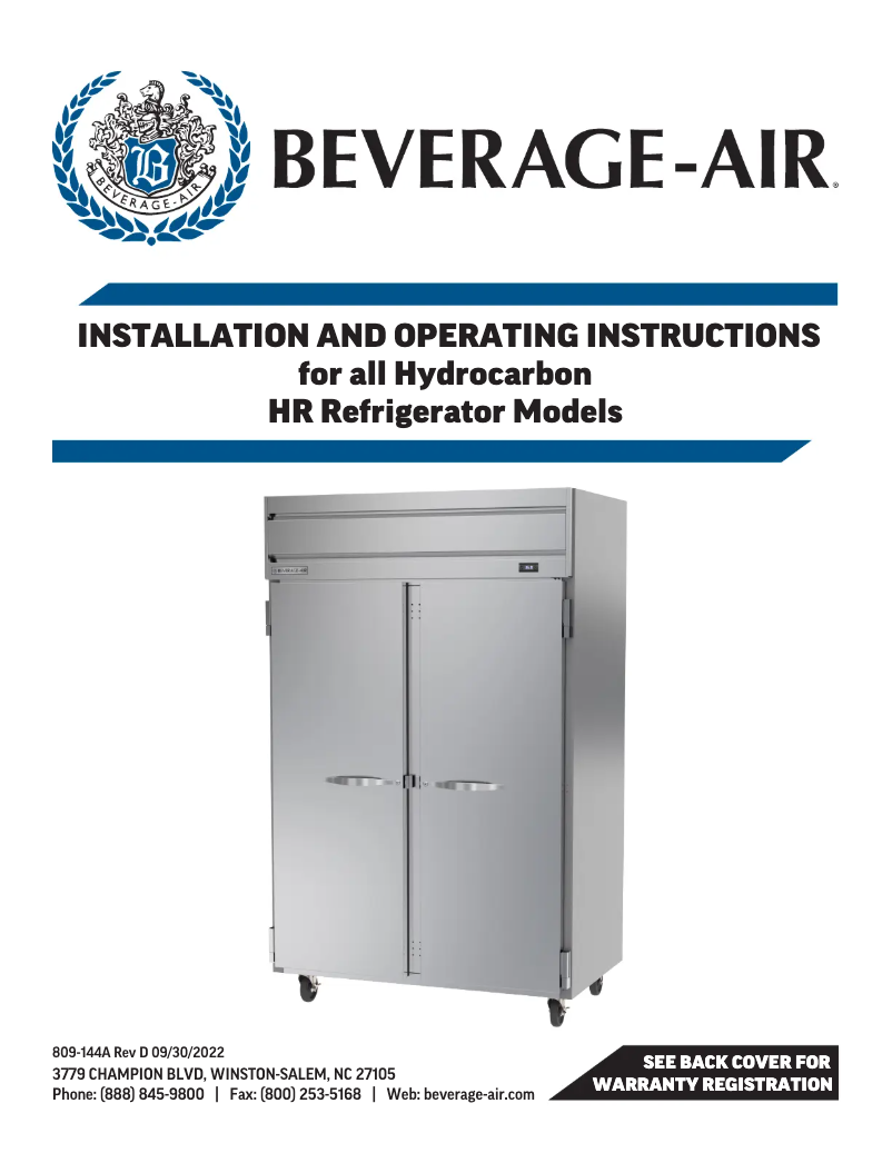 Page 1 de la notice Manuel utilisateur Beverage-Air HR1WHC-1G
