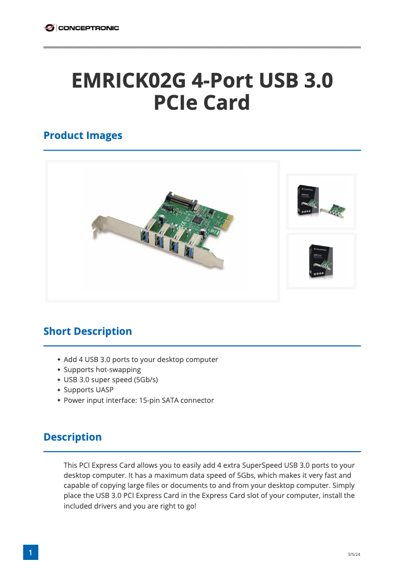 Page n°1 - Fiche technique Conceptronic EMRICK02G