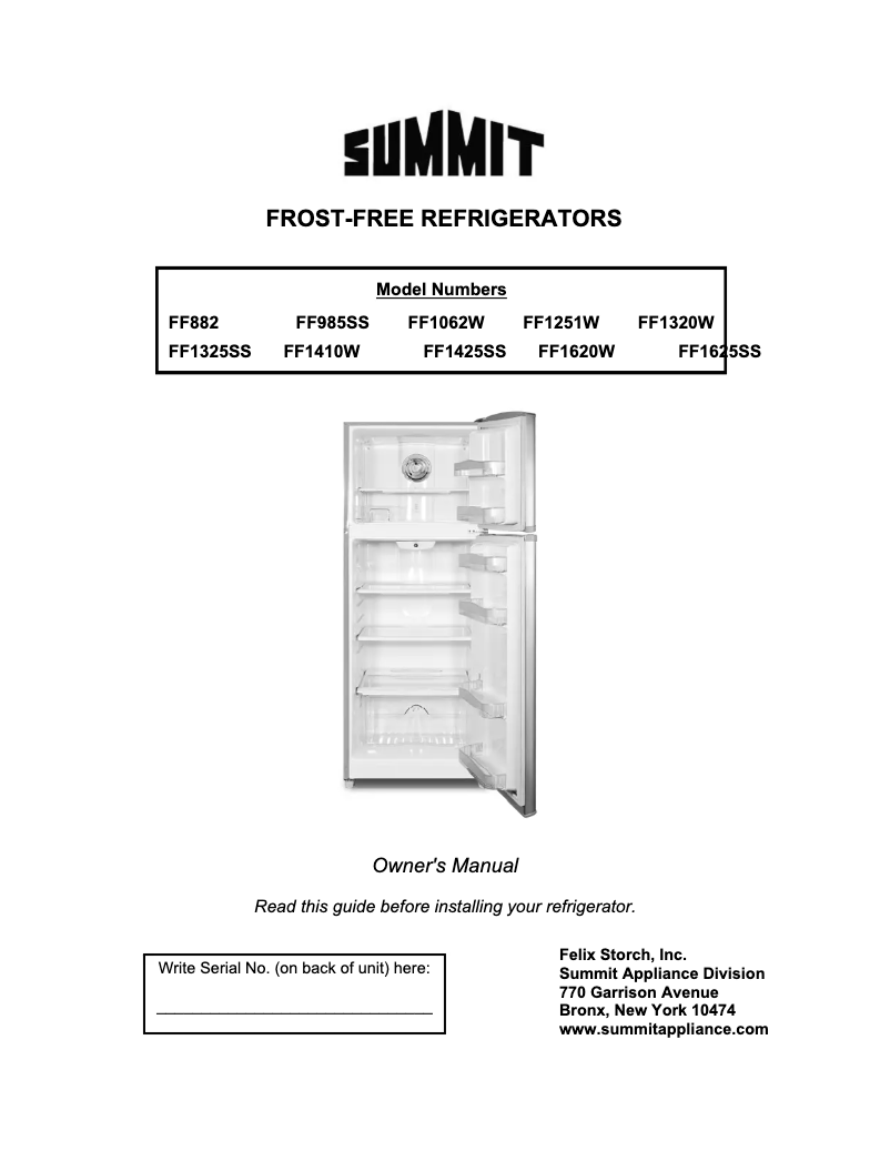 Page 1 de la notice Manuel utilisateur Summit FF1620W