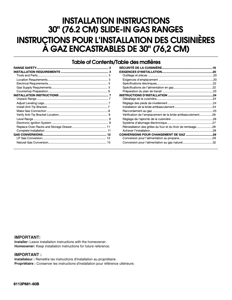 Page 1 de la notice Instructions / montage Whirlpool GW397LXUS