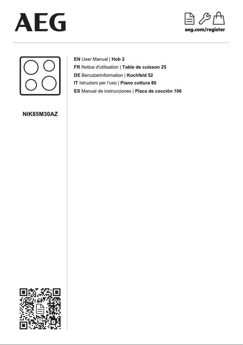 Page 1 de la notice Manuel utilisateur AEG NIK85M30AZ