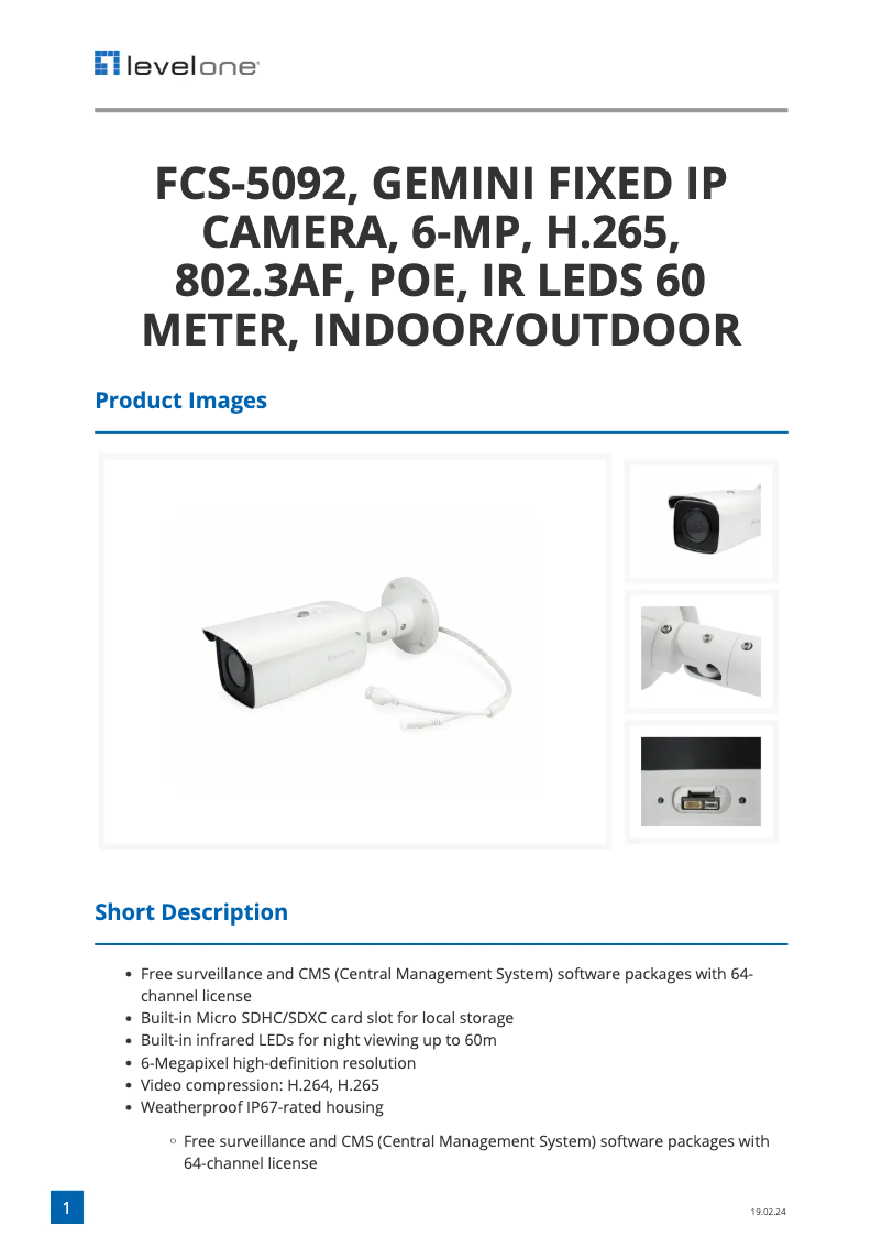 Page n°1 - Fiche technique LevelOne FCS-5092