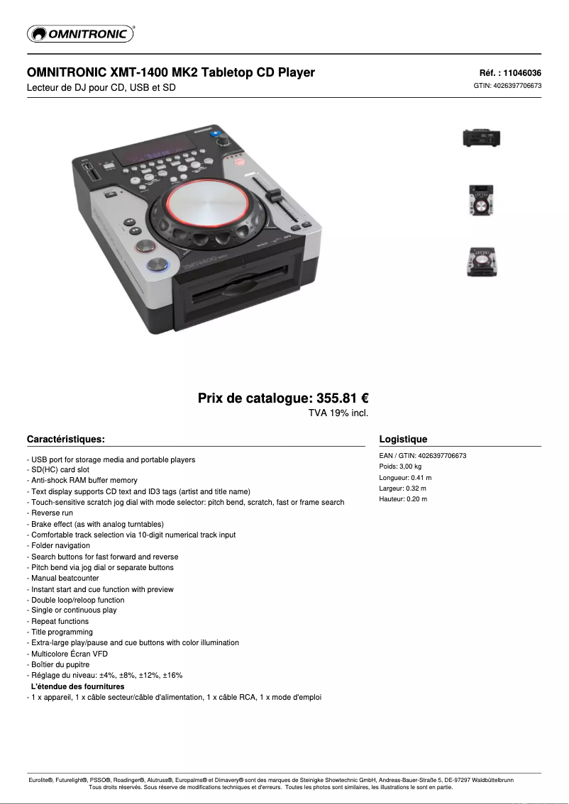 Página 1 del manual Ficha técnica Omnitronic XMT-1400 MK2