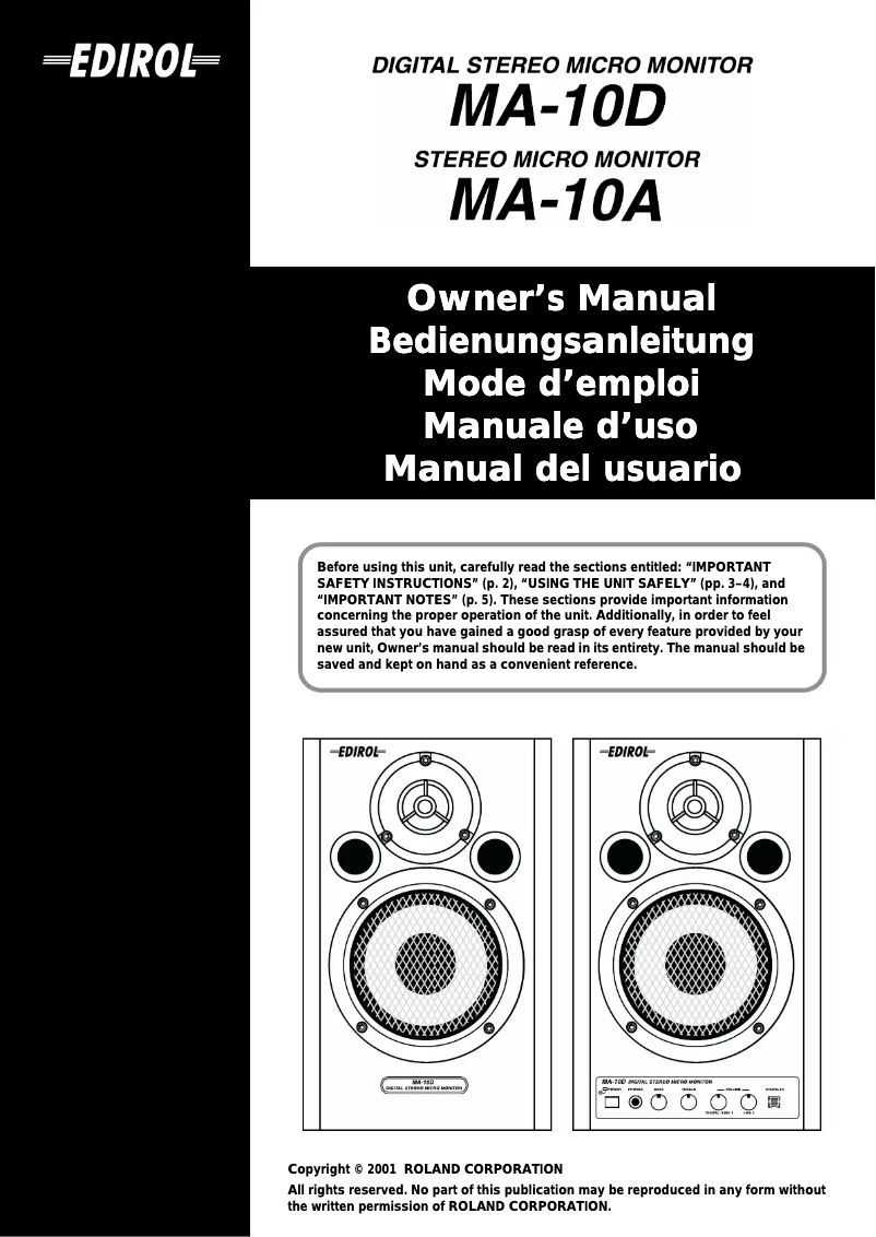 Page 1 de la notice Manuel utilisateur Edirol MA-10A