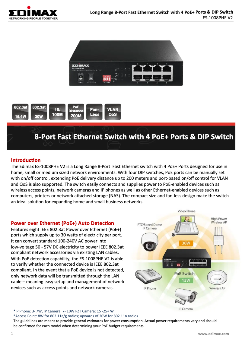 Página 1 del manual Ficha técnica Edimax ES-1008PHE V2