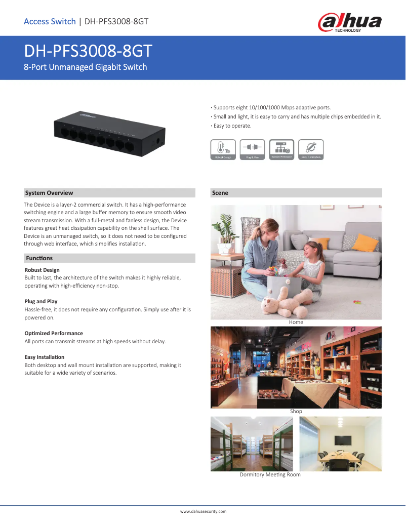 Page 1 de la notice Fiche technique Dahua Technology PFS3008-8GT