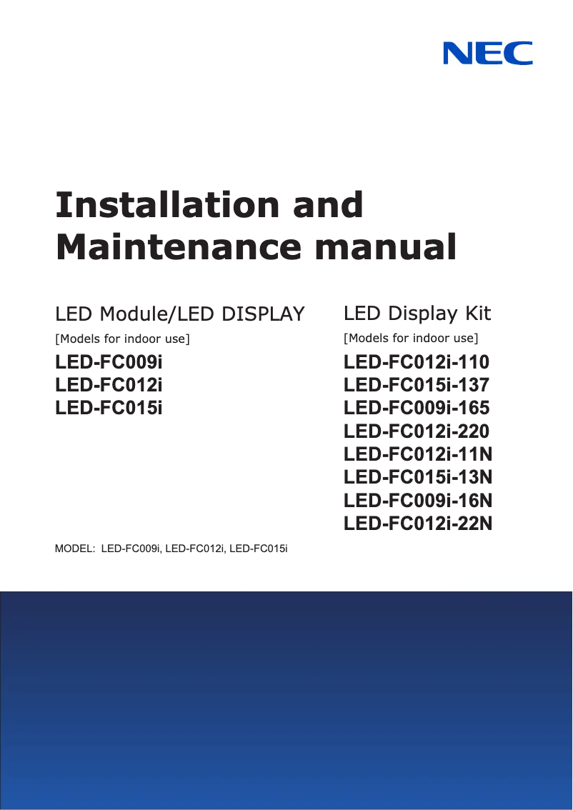 Page 1 de la notice Guide d'installation NEC LED-FC015i