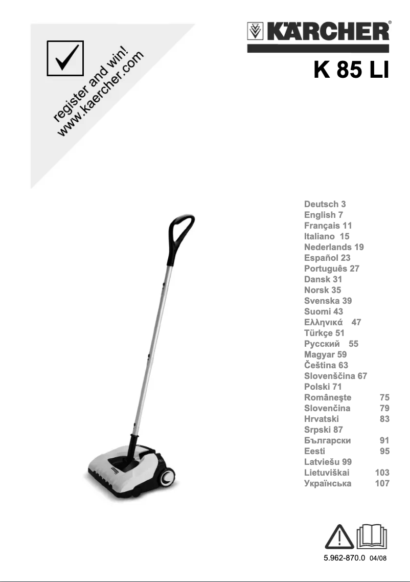 Image de la première page du manuel de l'appareil K 85