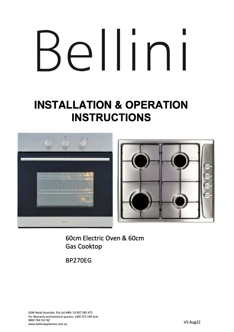 Page 1 de la notice Manuel utilisateur Bellini BP270EG
