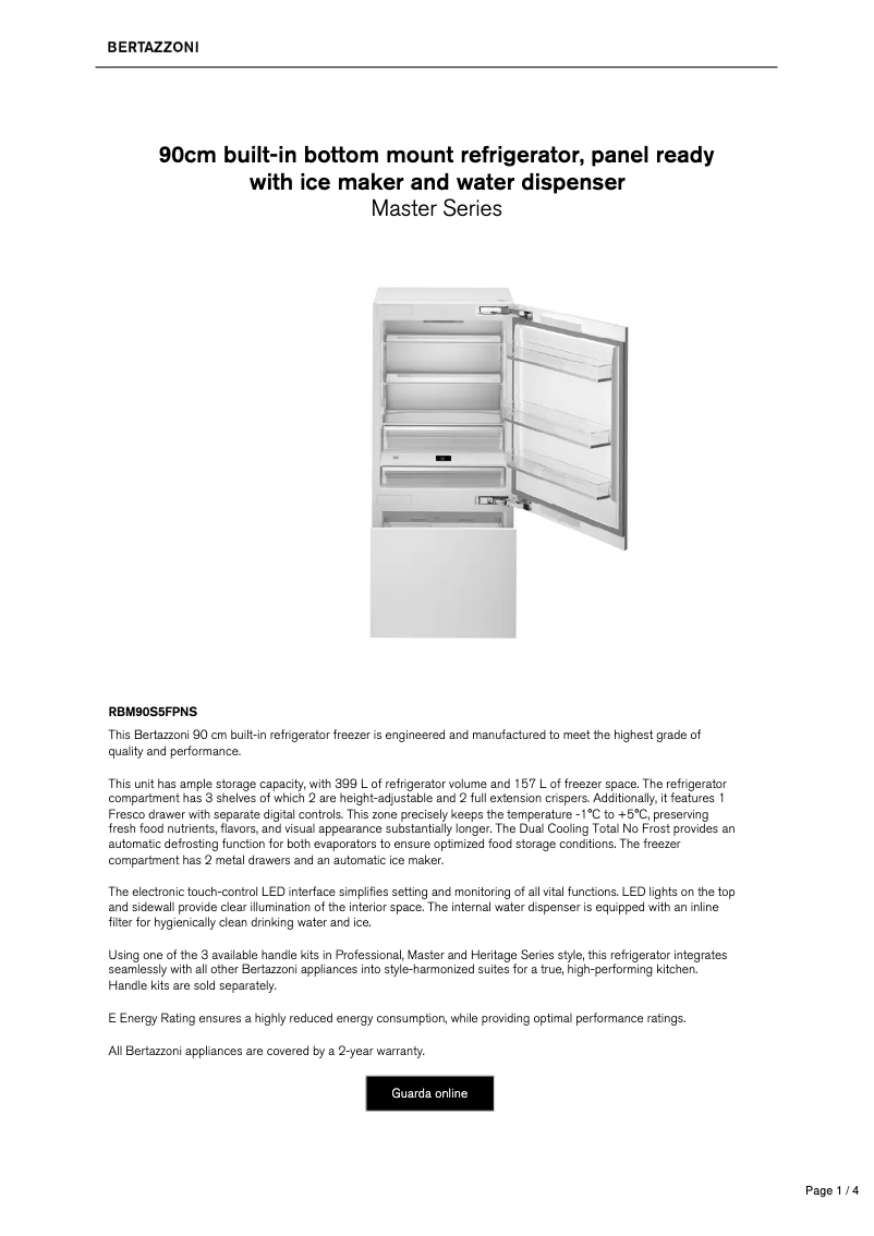 Page 1 de la notice Fiche technique Bertazzoni RBM90S5FPNS