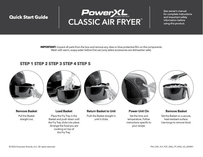 Page 1 de la notice Guide de démarrage rapide PowerXL Classic Air Fryer HF-8959DT