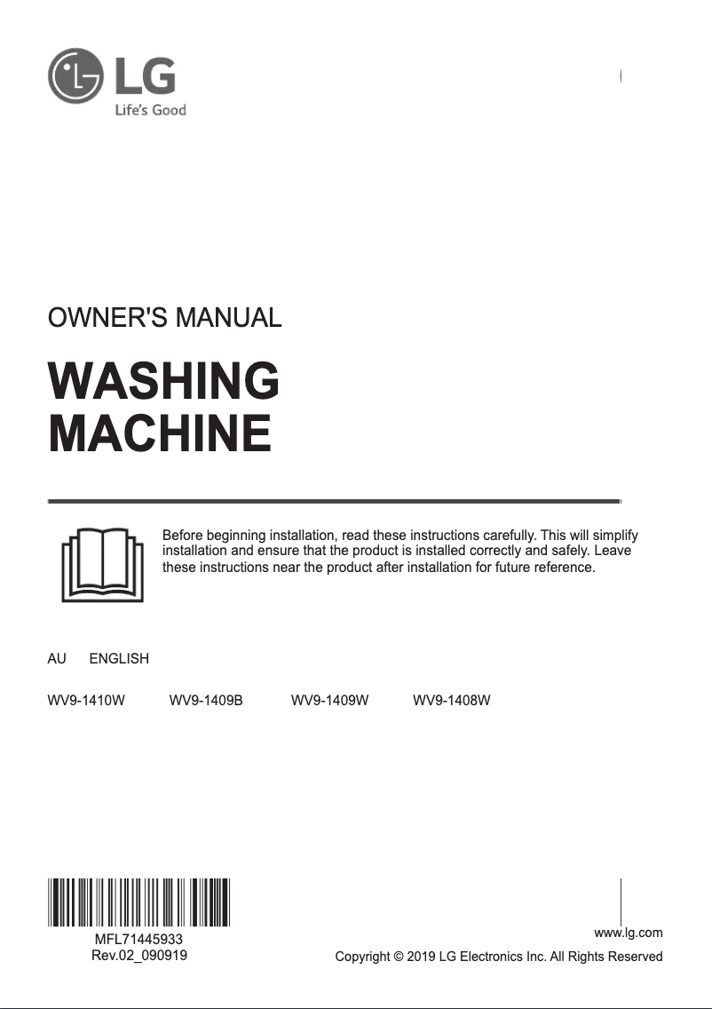 Page 1 de la notice Manuel utilisateur LG WV9-1408W