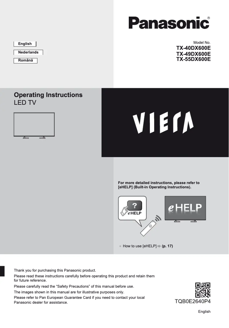 Image de la première page du manuel de l'appareil TX-55DX600E