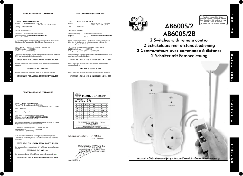 Page 1 de la notice Manuel utilisateur Elro AB600S-2