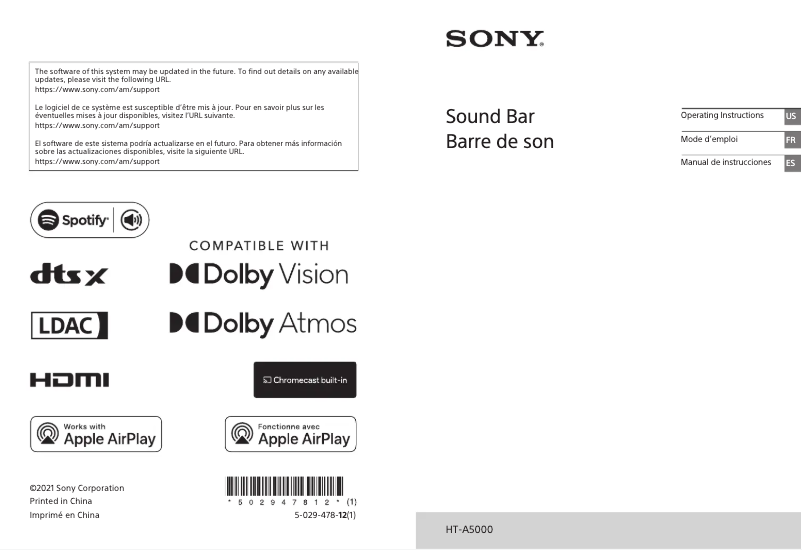 Page 1 de la notice Guide d'installation Sony HT-A5000