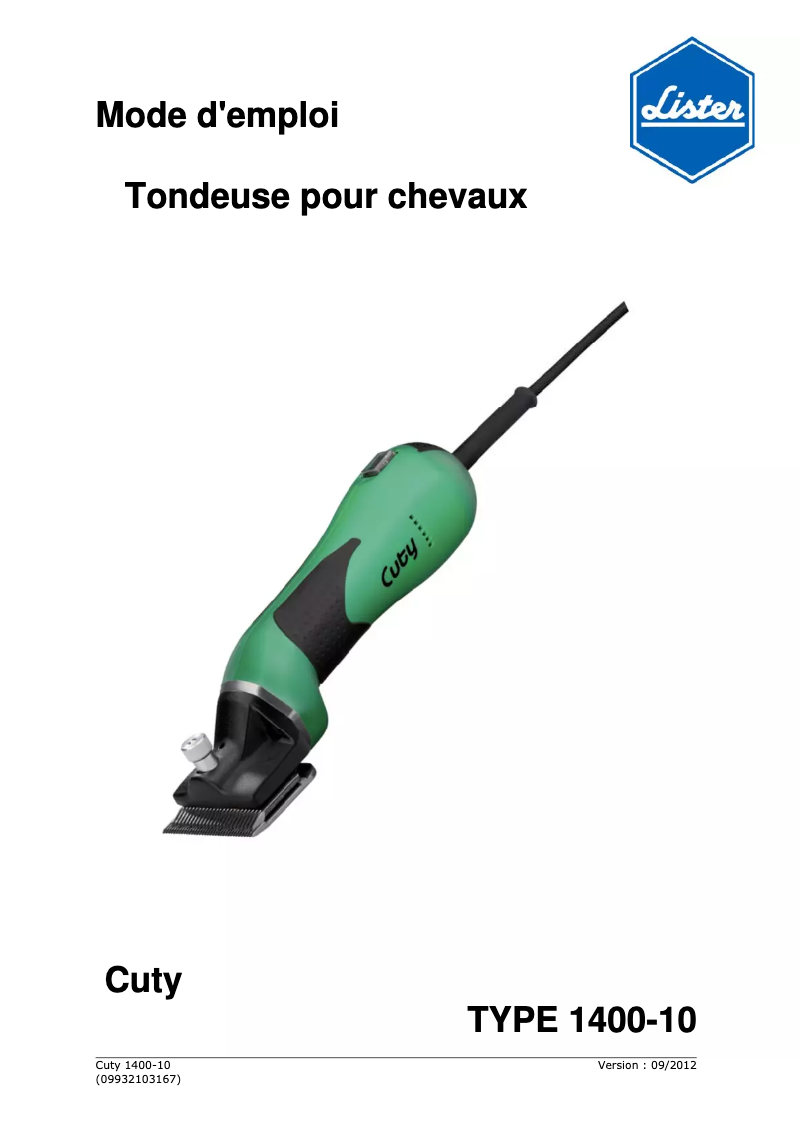 Page n°1 - Manuel utilisateur Lister Cuty 1400-10