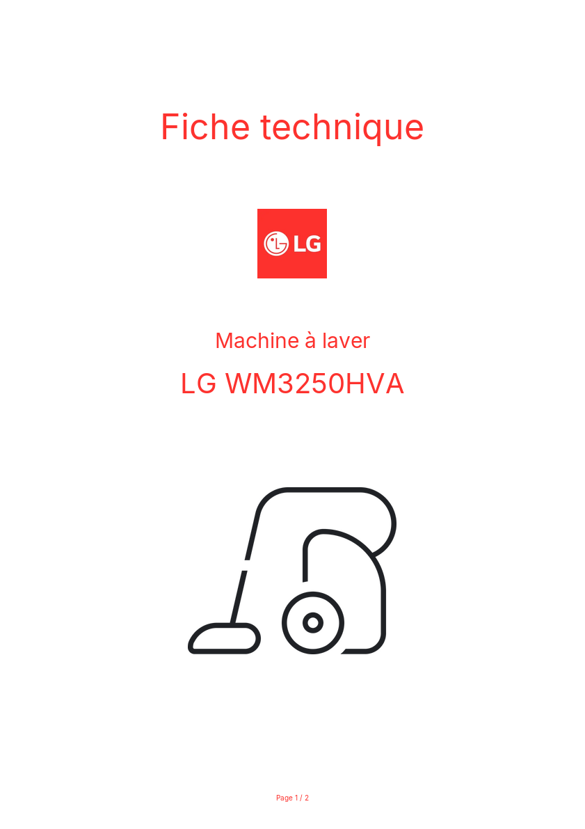 Page n°1 - Fiche technique LG WM3250HVA