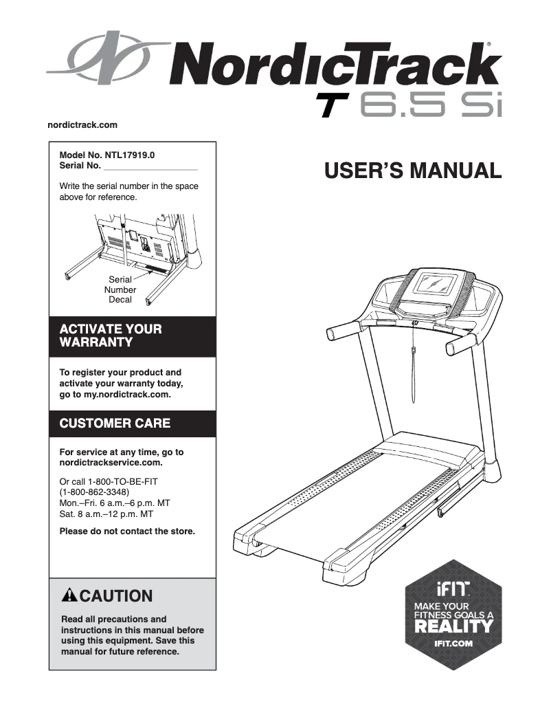 Page n°1 - Manuel utilisateur NordicTrack T6.5 Si