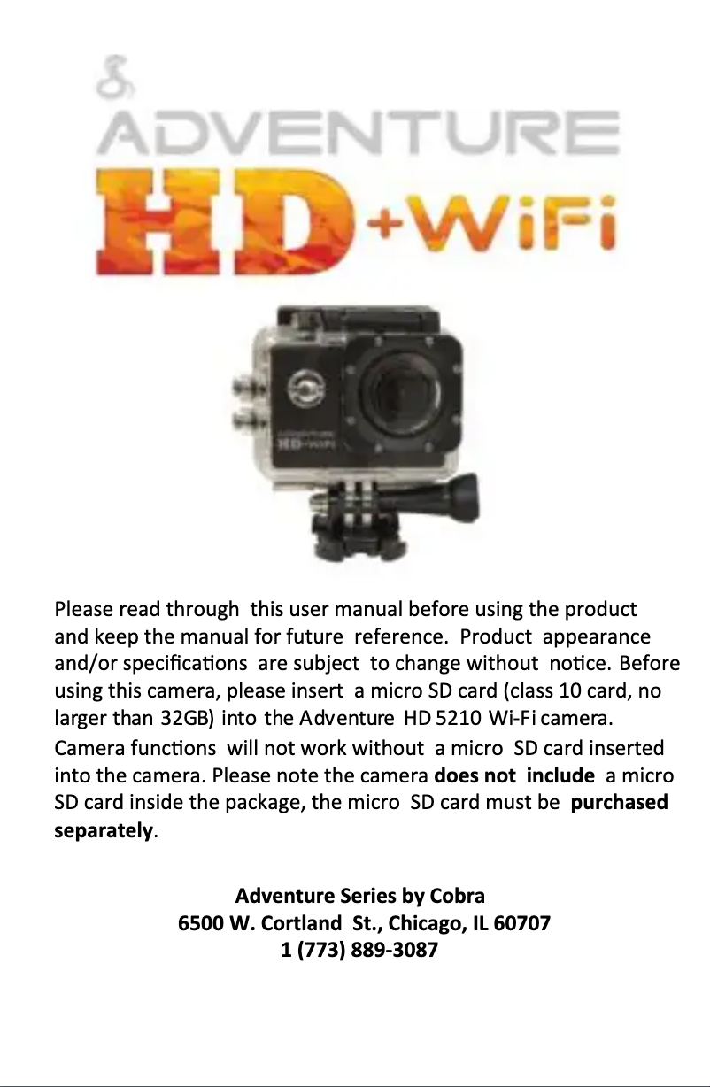 Page n°1 - Manuel utilisateur Cobra Adventure HD5210