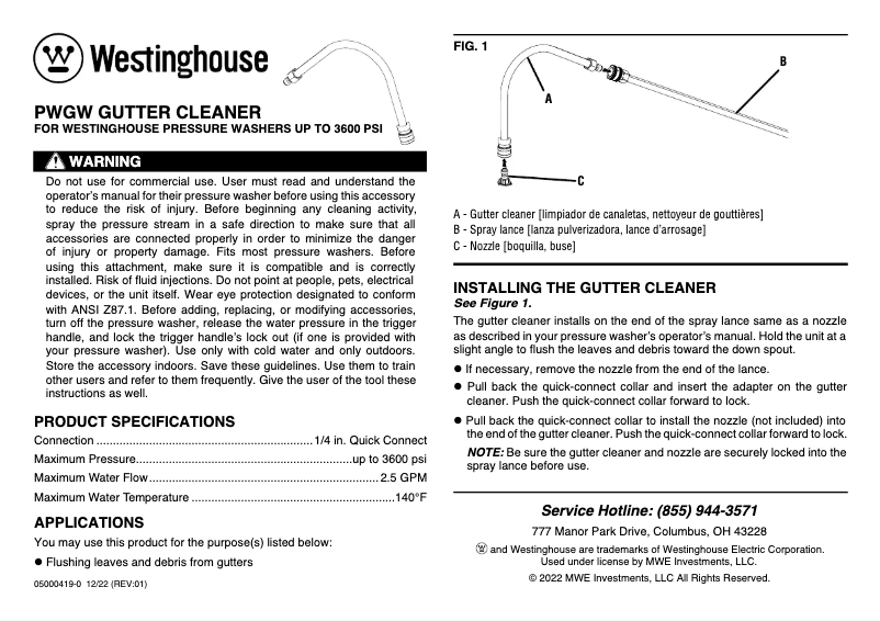 Page 1 de la notice Manuel utilisateur Westinghouse PWGW