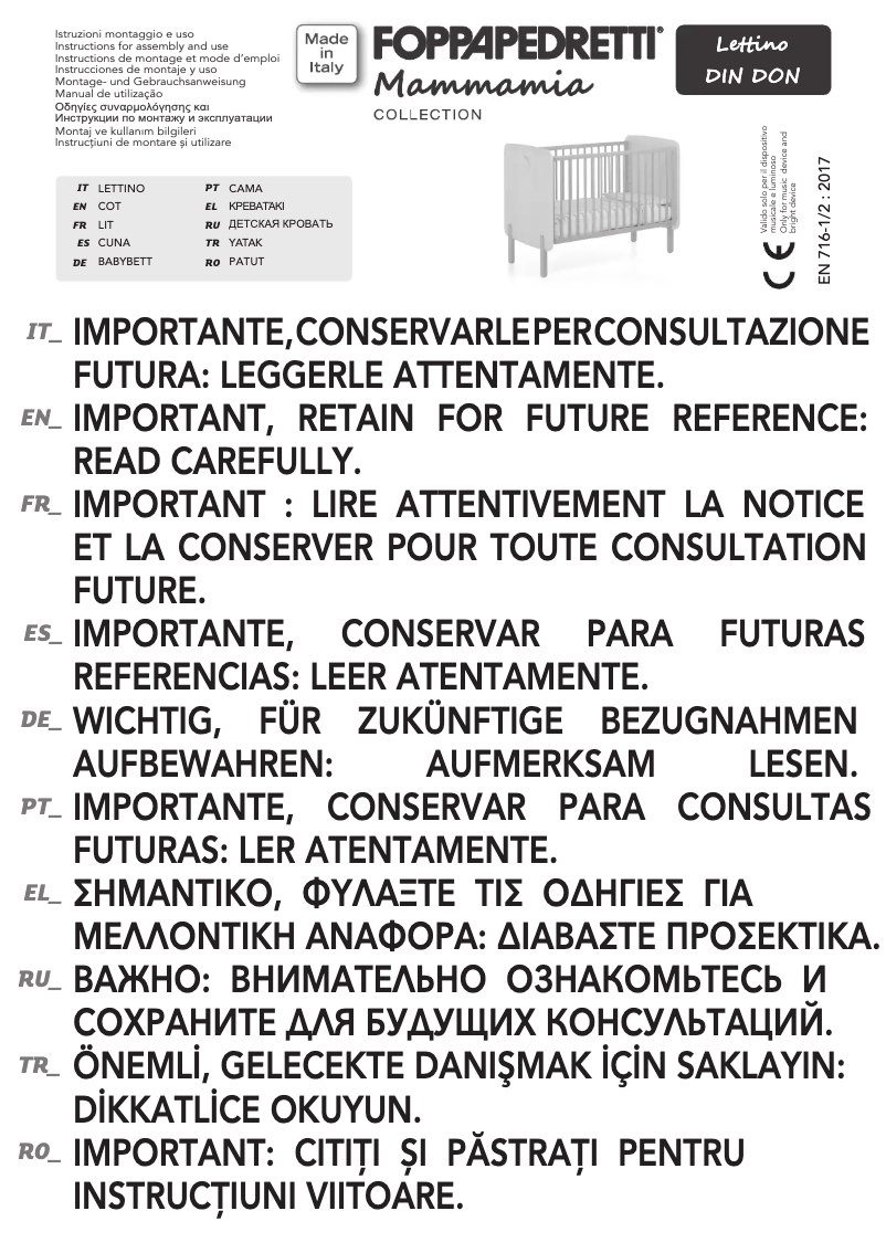 Page n°1 - Manuel utilisateur Foppapedretti Mammamia Collection