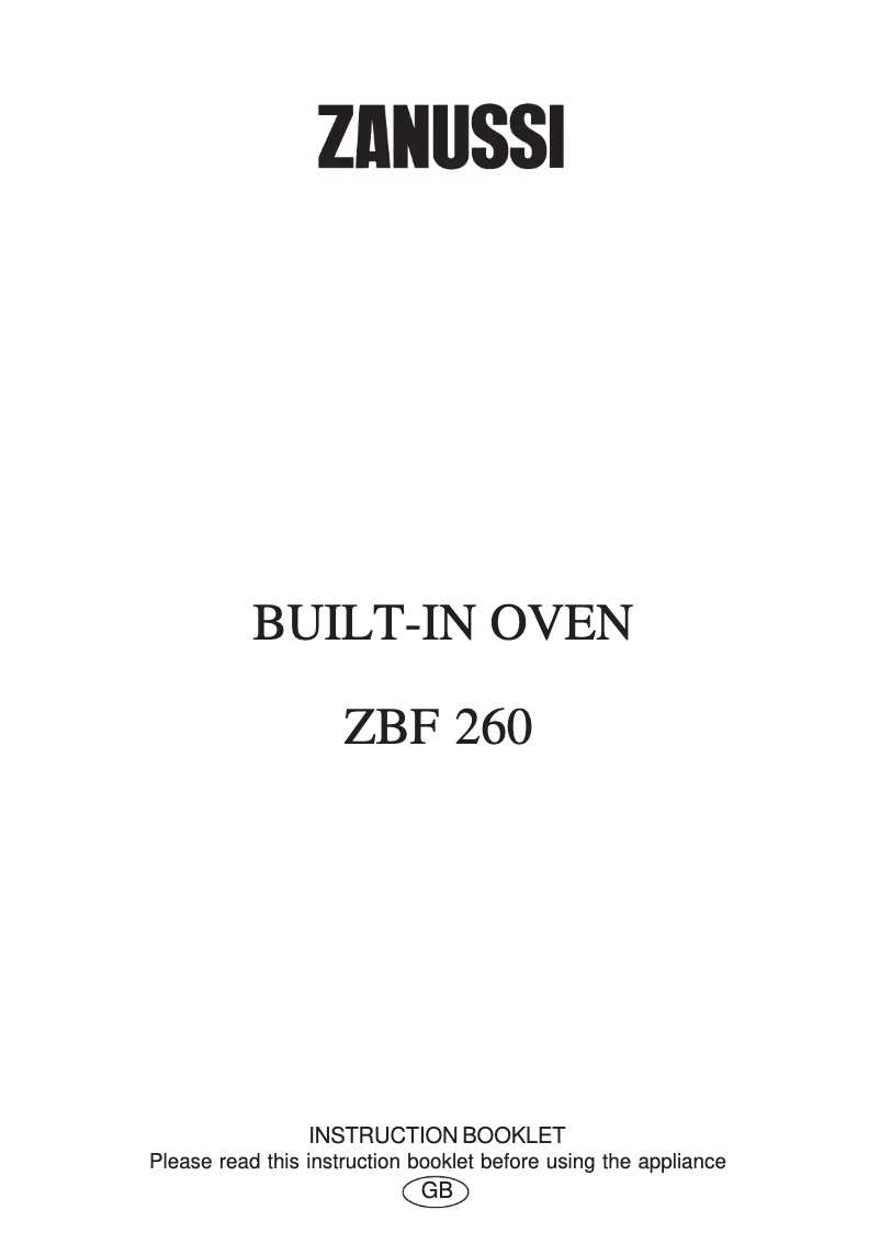 Page n°1 - Manuel utilisateur Zanussi ZBF260X