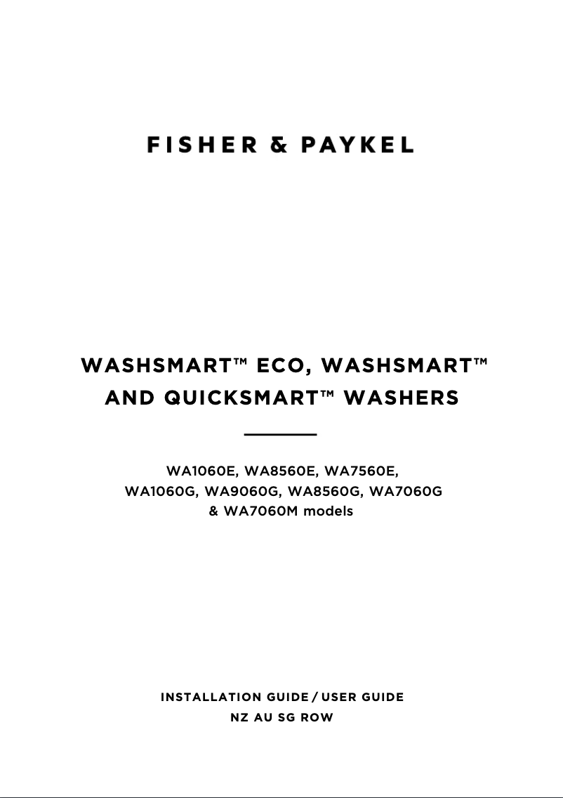 Page 1 de la notice Guide d'installation Fisher & Paykel WA8560E1